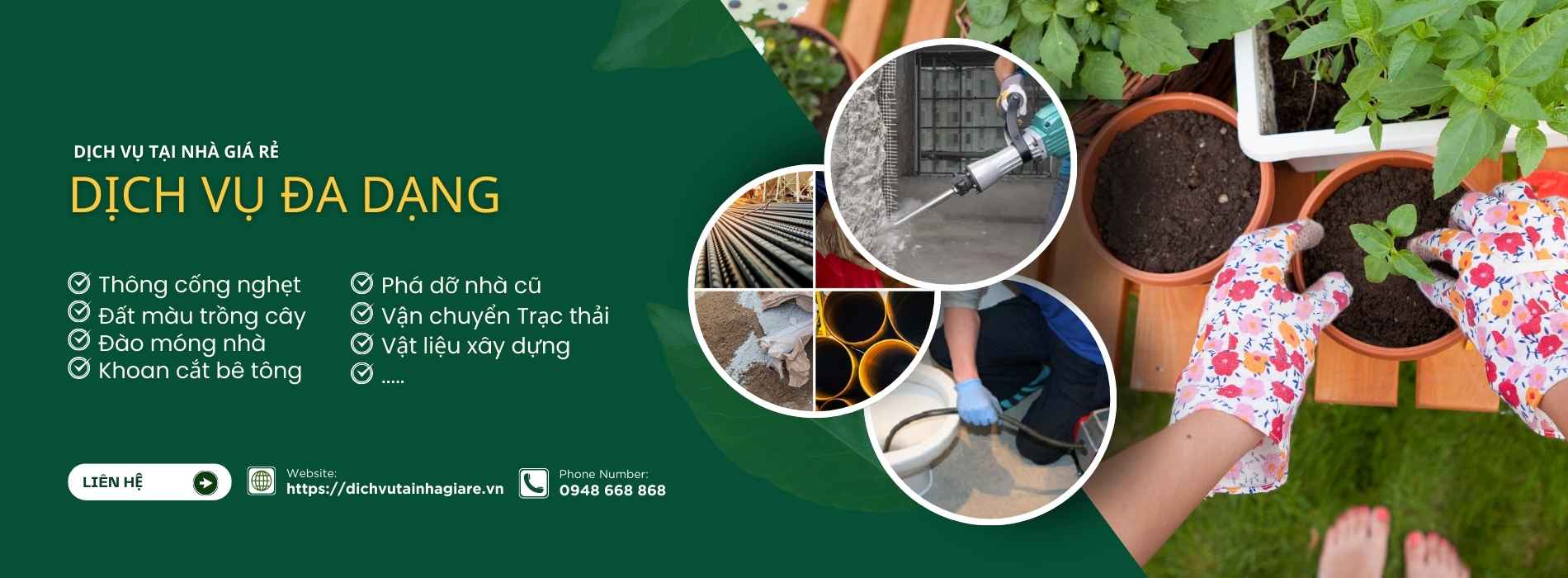 Dark Green and White Modern Gardener Service Banner 2